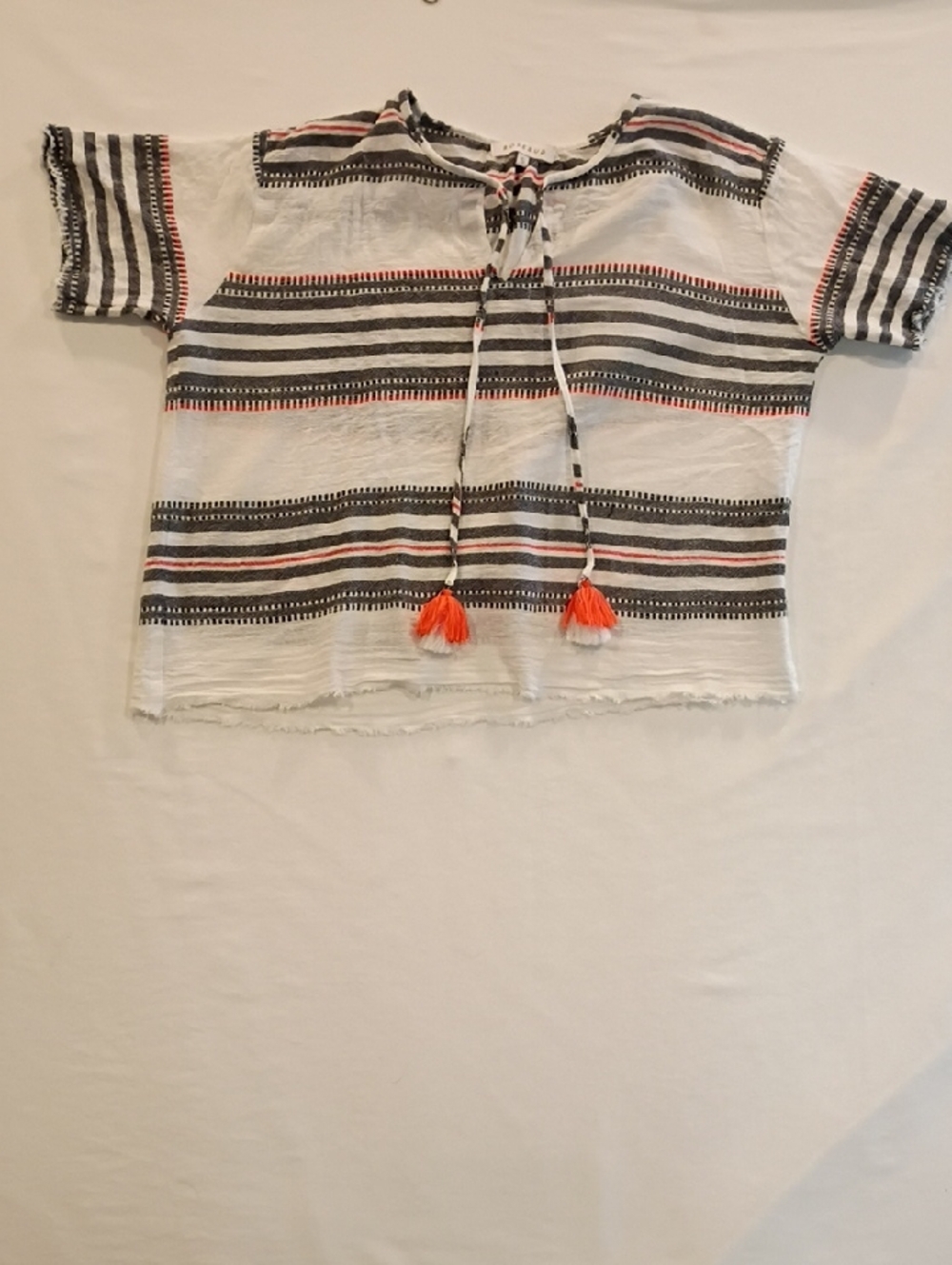 Surfer Girl Boho Gauze Cotton Crop Top Tassel Tie Boxy Top Size Small